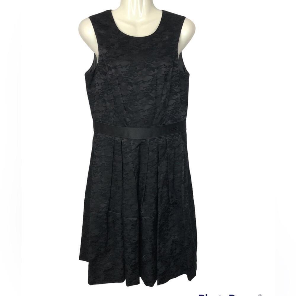 Pink Tartan Dress Sleeveless Fit and Flare Textured Black Brocade Camo Fabric